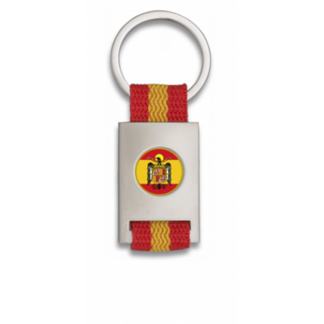 Llavero rectangulo plata + cinta bandera ESPAÑA ESCUDO