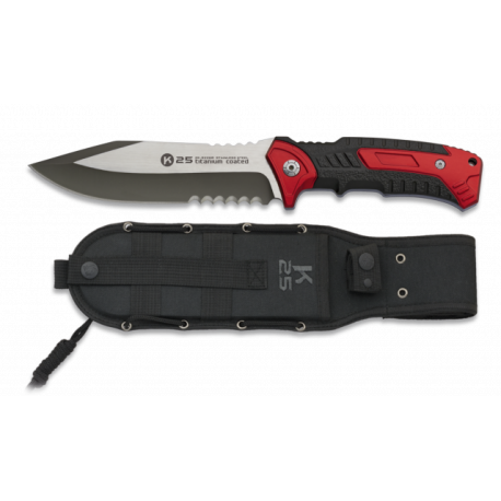 Cuchillo K25 con sierra rojo. Hoja: 14.5