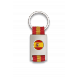 Llavero rectangulo plata + cinta bandera ESCUDO ESPAÑA